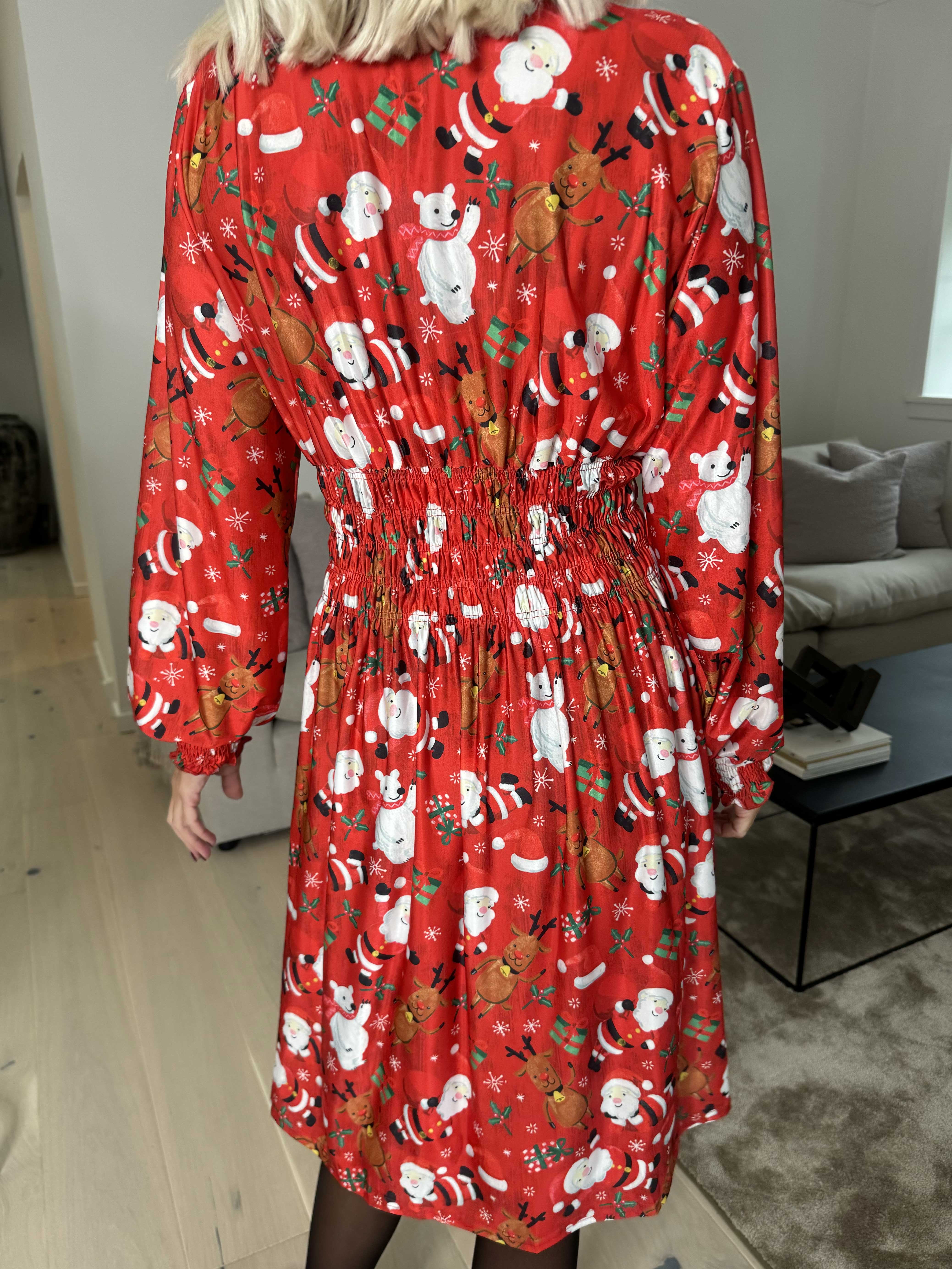 Pams Christmas Short L/S - Elastisk kjole med juleprint